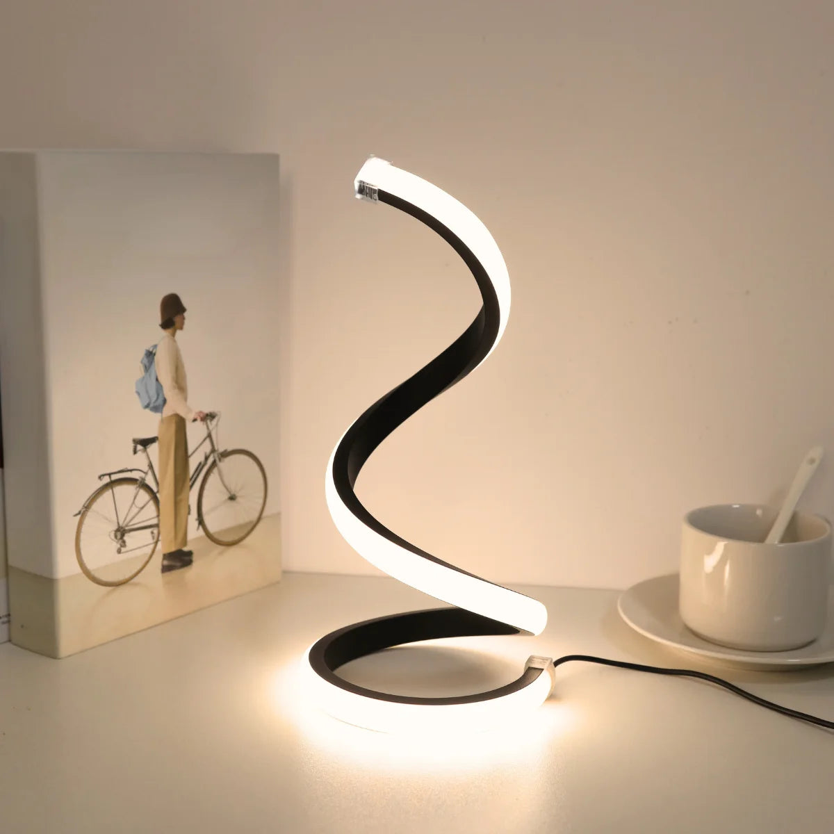 Sculptural Spiral LED Desk Lamp — Tri-Color USB Table Light