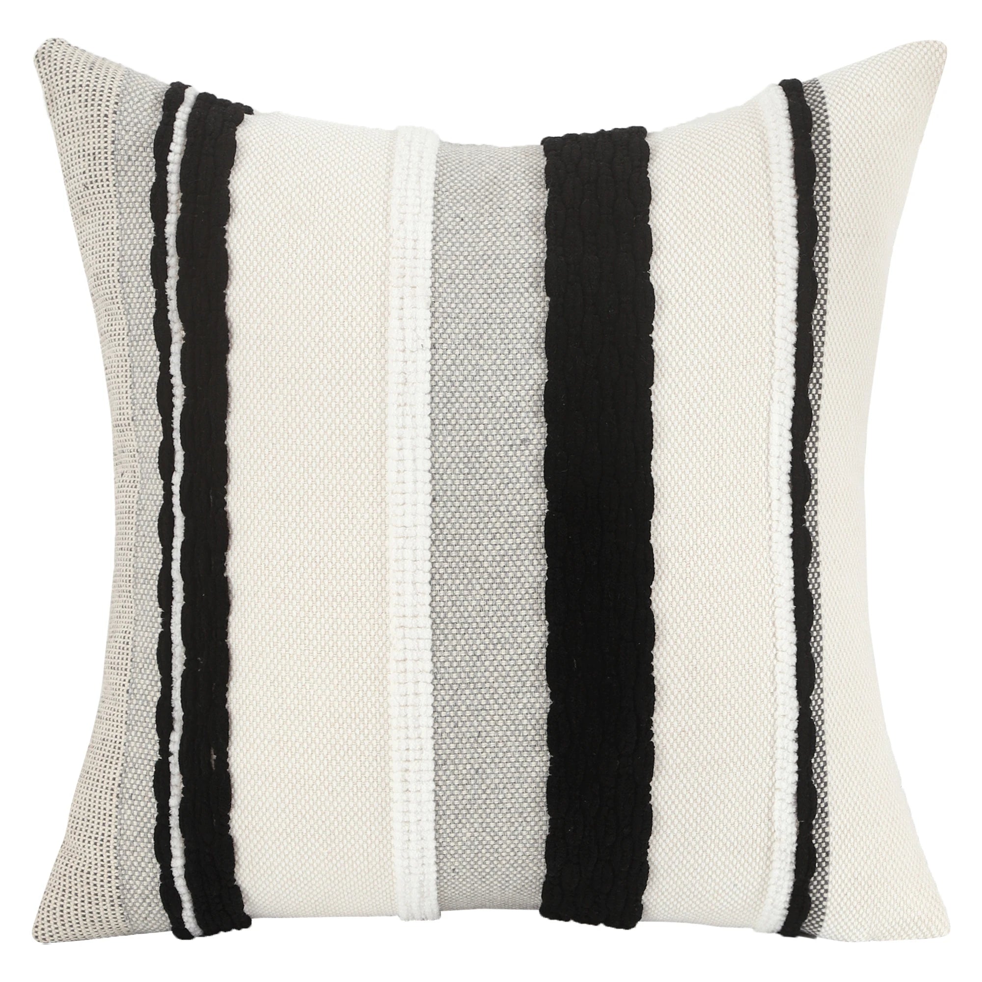 Boho Striped Chenille Pillow Cover — Plush Textured Square Cushion