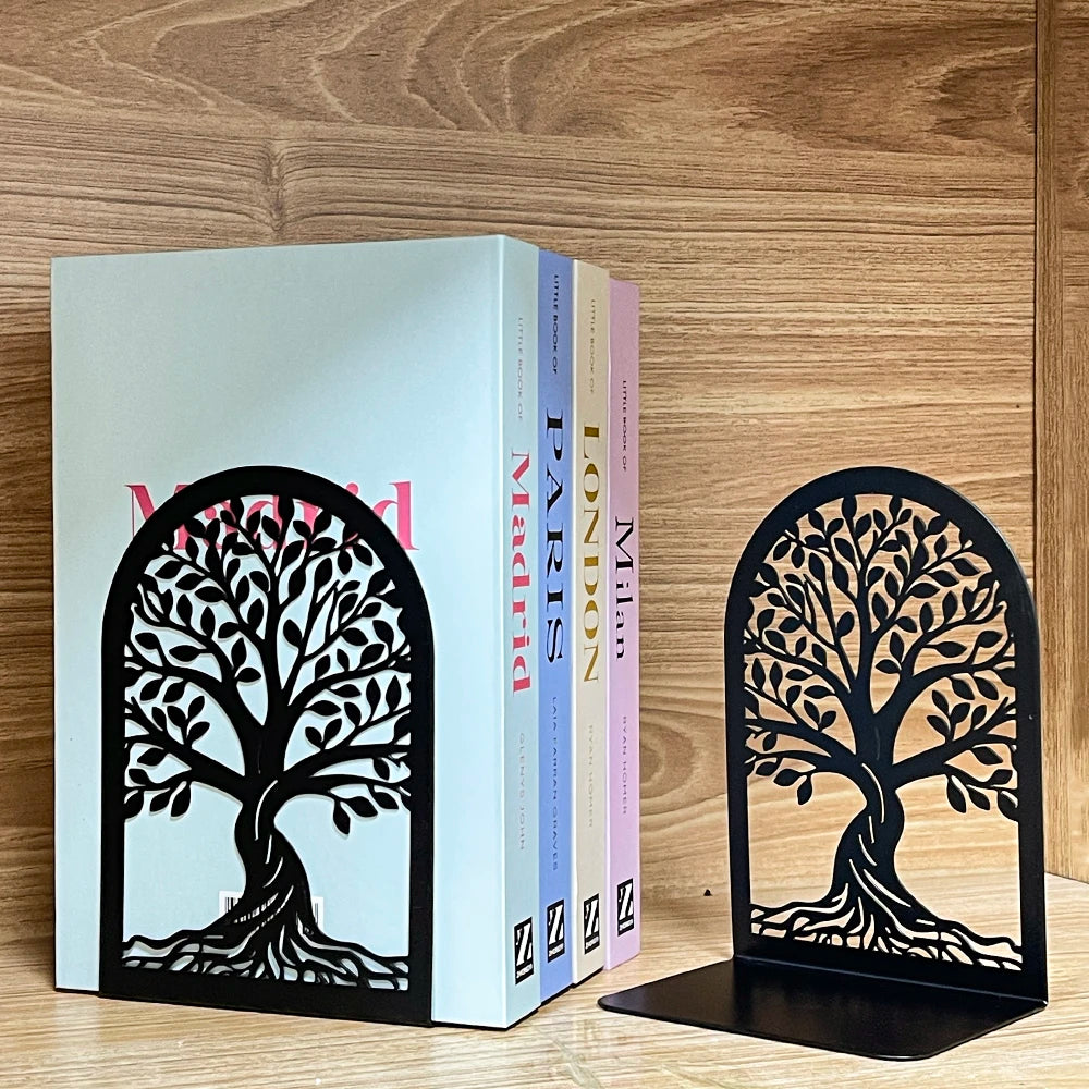 Tree of Life Metal Bookend — Black Sculptural Library Decor