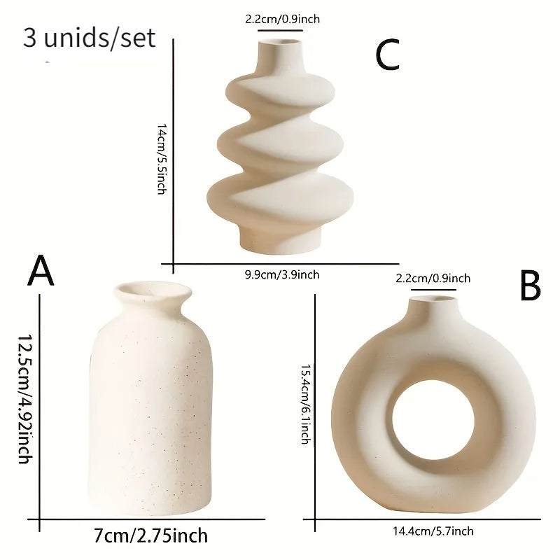 Bohemian White Ceramic Vase Set (3-Piece) — Textured Home Decor
