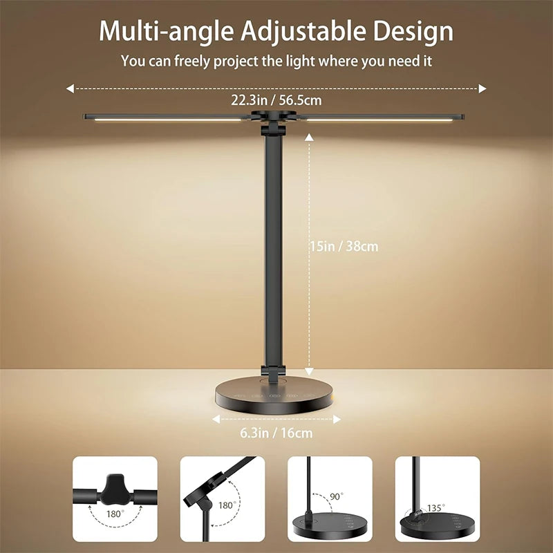 Dual-Head Folding LED Desk Lamp — 5-Color Touch Control with USB Charging