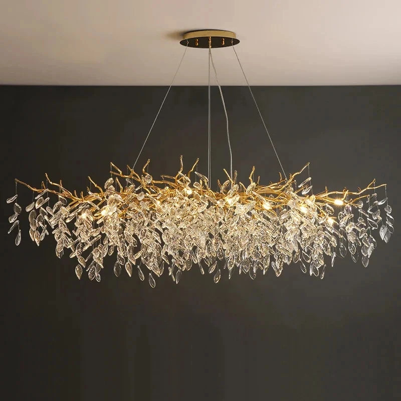 Gold Crystal Chandelier — Luxury LED Ceiling Fixture for Dining & Living Rooms