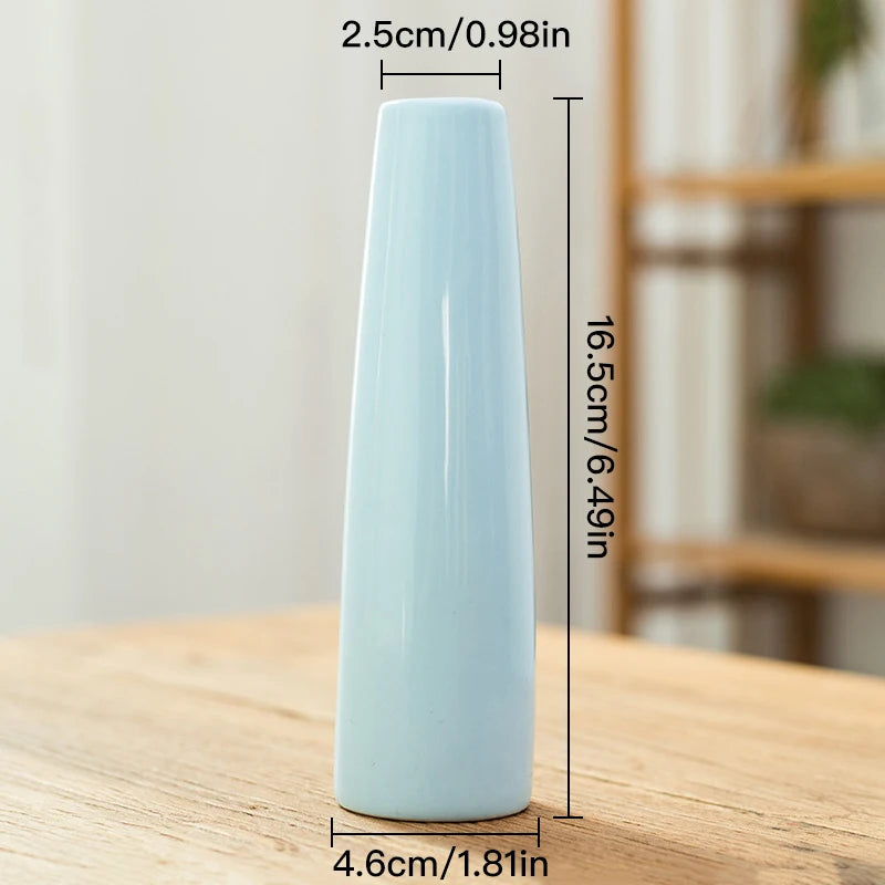 Slim Colorful Ceramic Vase — Desktop Hydroponic Flower Vessel