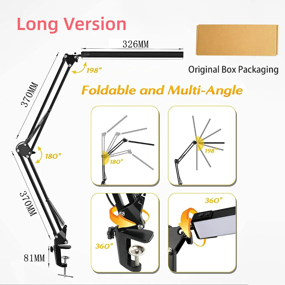 Swing-Arm LED Desk Lamp — 10-Brightness Eye-Care Clamp Light