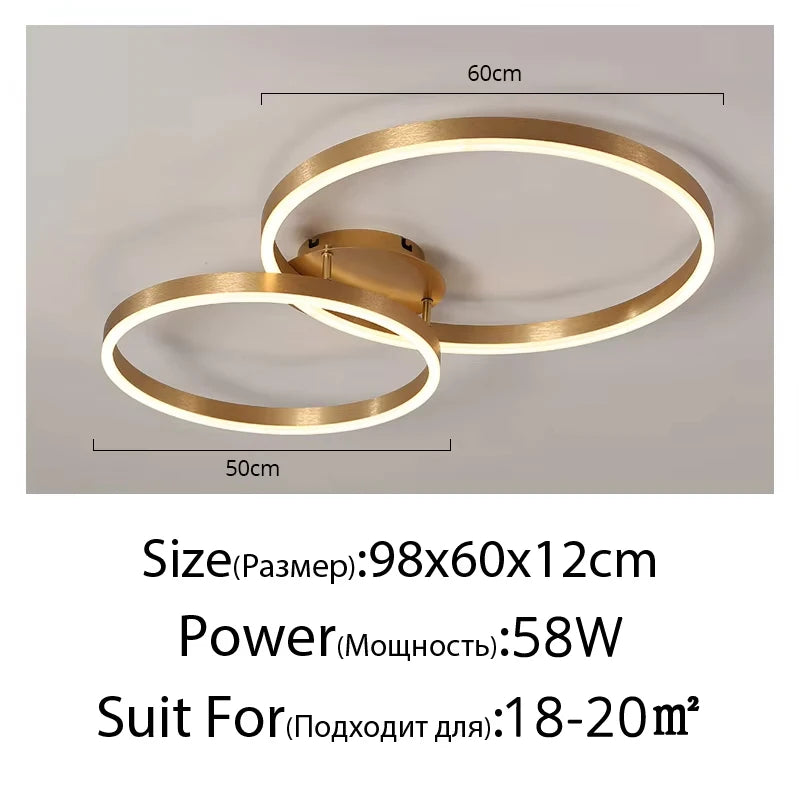 Gold Ring Chandelier — Modern Multi-Circle LED Ceiling Light