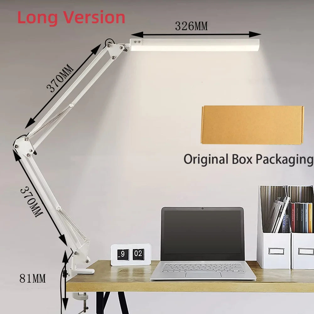 Swing-Arm LED Desk Lamp — 10-Brightness Eye-Care Clamp Light