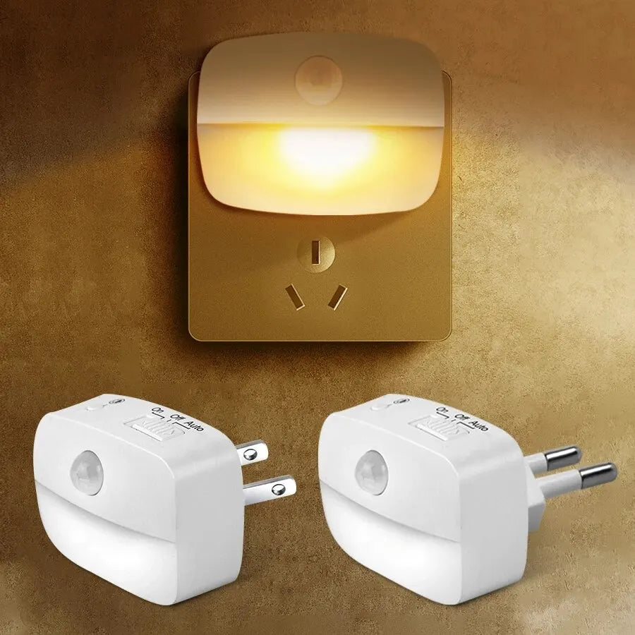 Plug-In Motion Sensor Night Light — Wireless Socket Lamp for Bedroom & Hallway