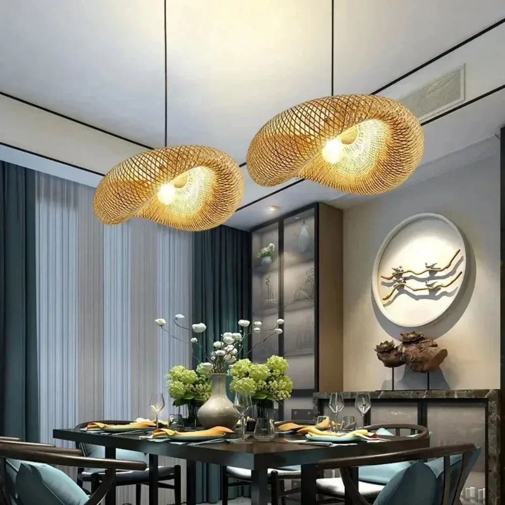 Handwoven Bamboo Pendant Light — Vintage Artisan Ceiling Fixture