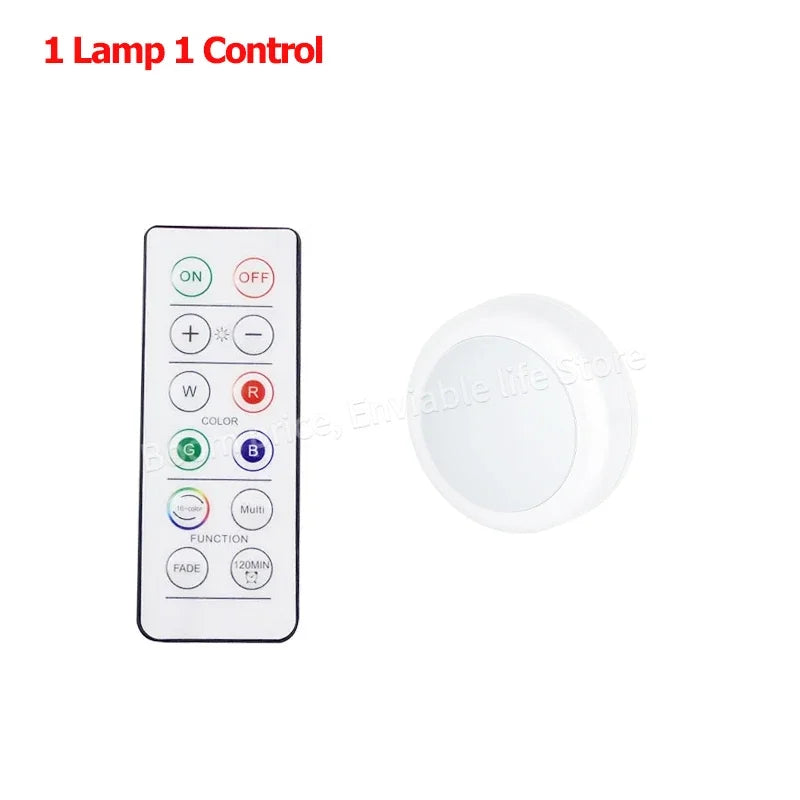 Remote Control Puck Light Kit — Battery-Powered Dimmable Cabinet Lights