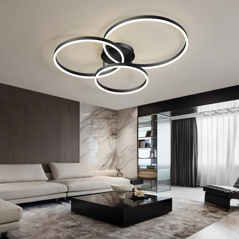 Gold Ring Chandelier — Modern Multi-Circle LED Ceiling Light