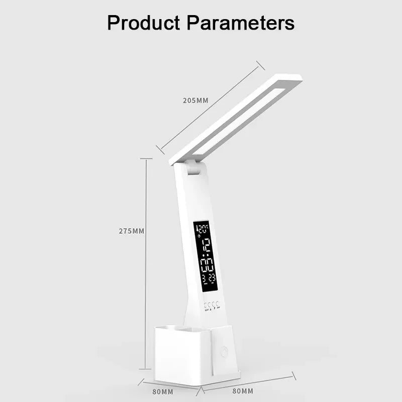 Foldable Desk Lamp with LED Clock — Dimmable Touch Reading Light