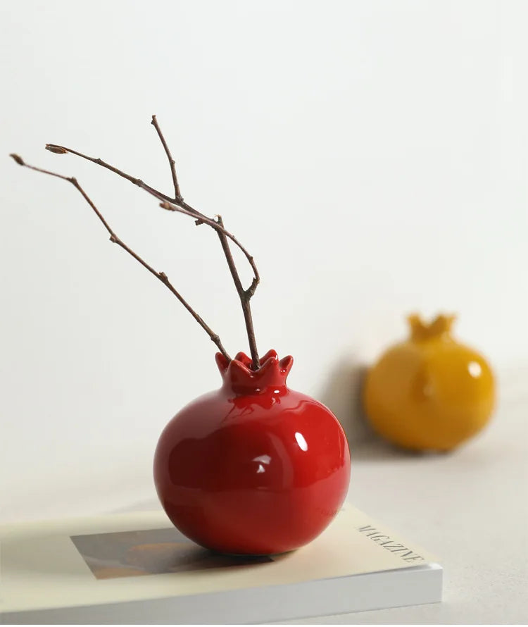 Pomegranate Fruit-Shaped Ceramic Vase — Desktop Hydroponic Flower Pot