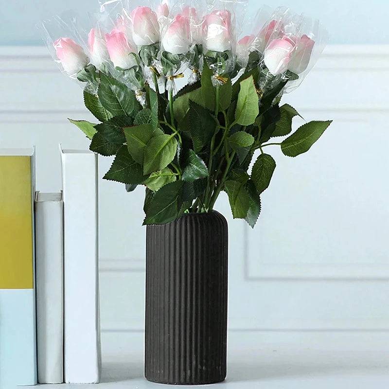 Striped Ceramic-Look Flower Vase — Modern Decorative Vessel