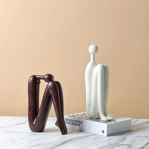 Back-to-Back Figures Ceramic Sculpture — Modern Vintage Abstract Decor