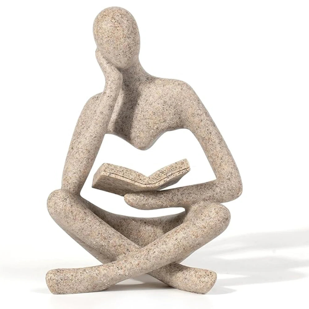 Reading Thinker Figurine — Abstract Resin Sculpture for Bookshelf