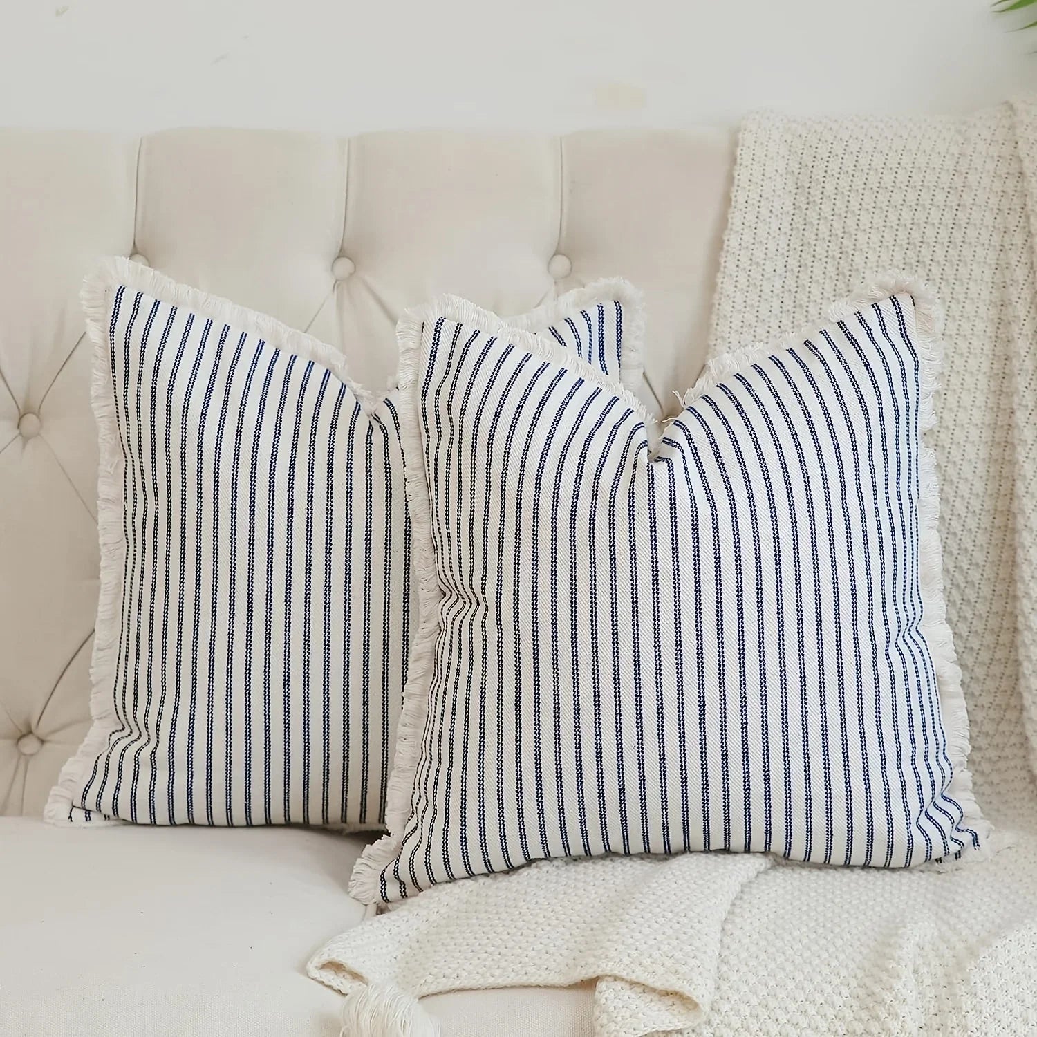 Reversible Striped Throw Pillow Cover — Handwoven Sofa Cushion