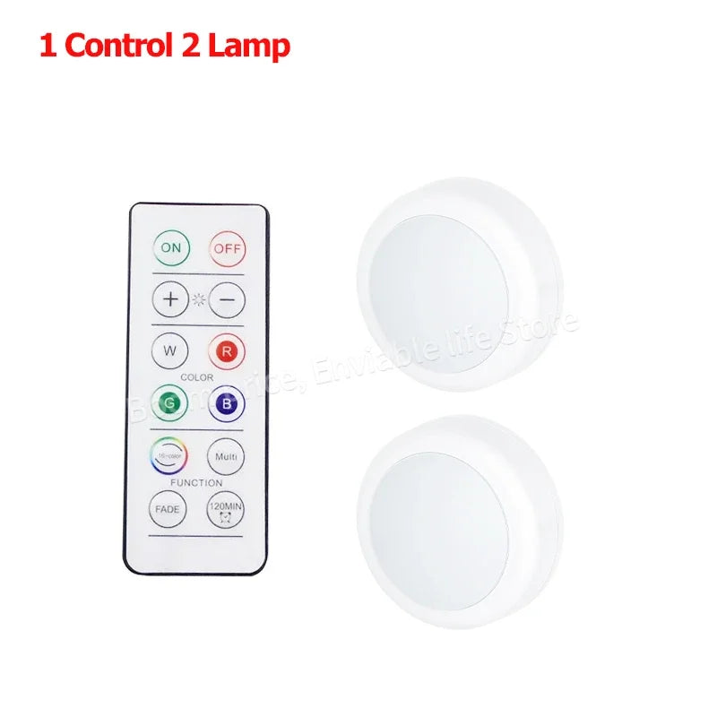 Remote Control Puck Light Kit — Battery-Powered Dimmable Cabinet Lights