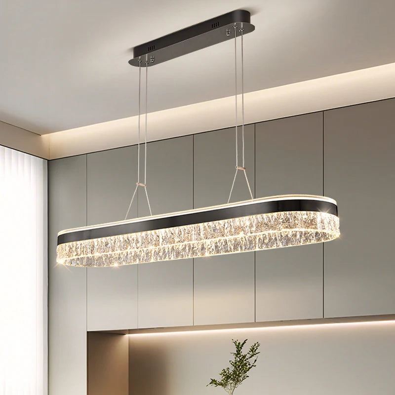 Linear LED Strip Chandelier — Gold & Black Modern Ceiling Light