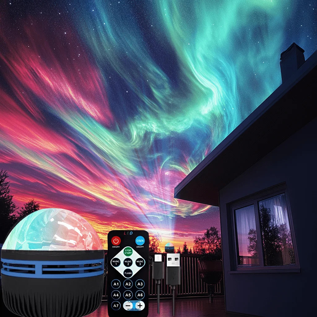 7-Color Starry Sky Aurora Projector — Remote Control Rotating Night Light