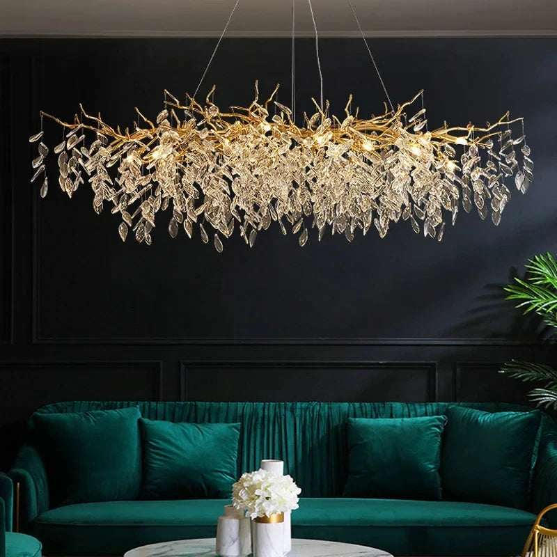 Gold Crystal Chandelier — Luxury LED Ceiling Fixture for Dining & Living Rooms