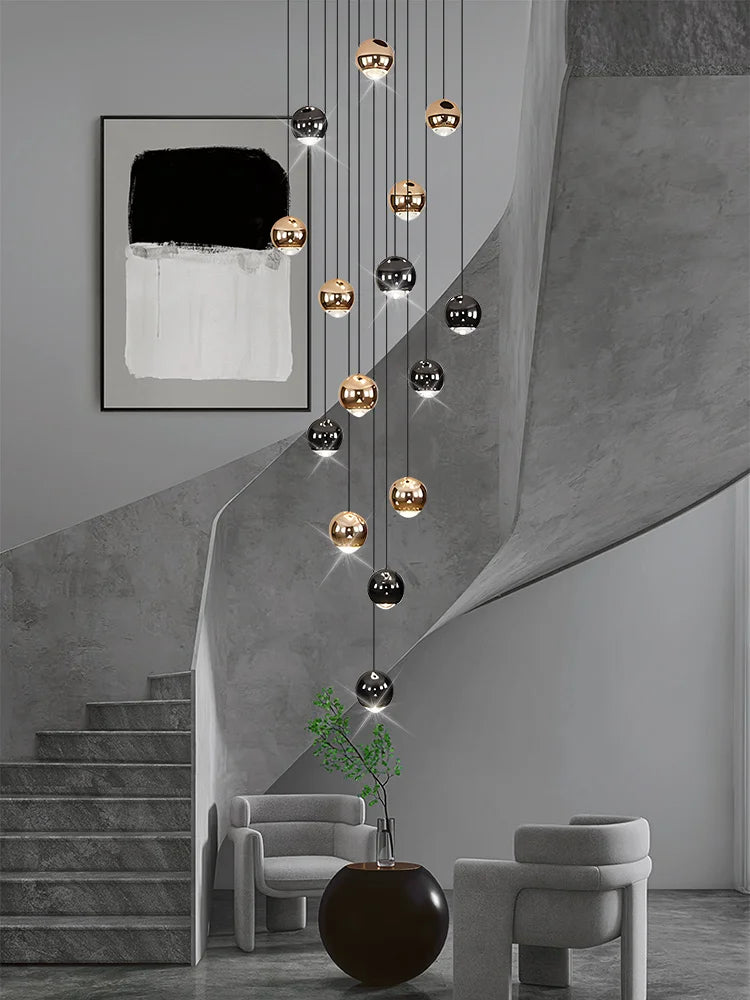 Nordic Circular Staircase Chandelier — Gold & Black Villa Pendant Light