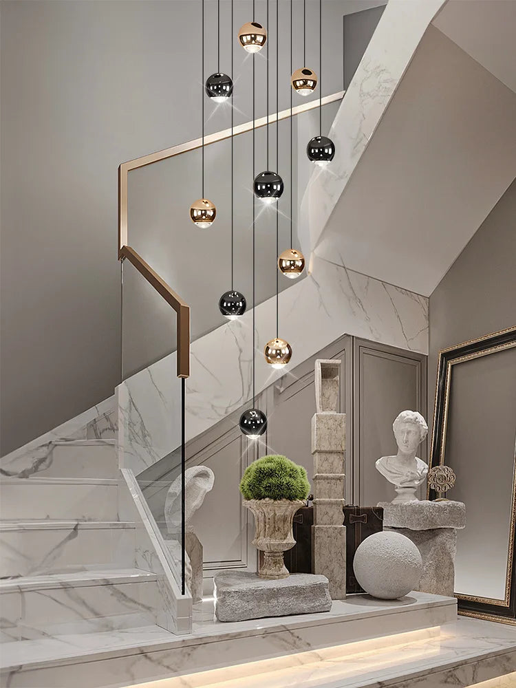 Nordic Circular Staircase Chandelier — Gold & Black Villa Pendant Light