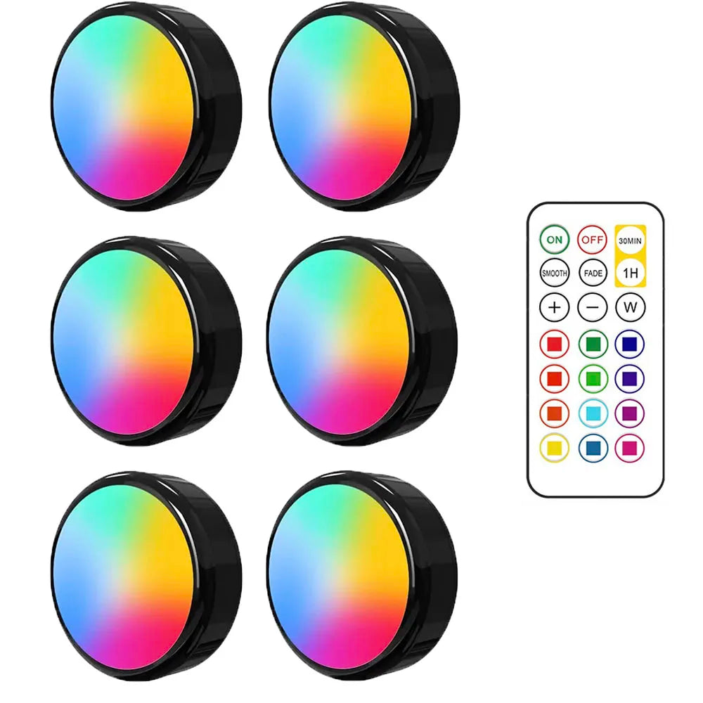 RGBW LED Puck Light Kit — 16-Color Remote Control Under Cabinet Light