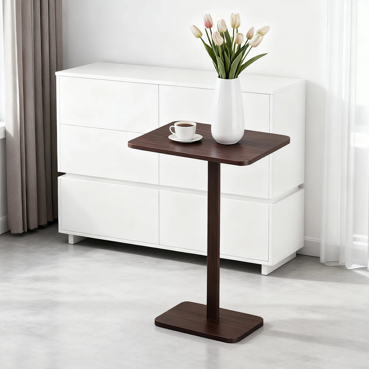 C-Shaped Bamboo End Table — Lightweight Sofa Snack & TV Tray
