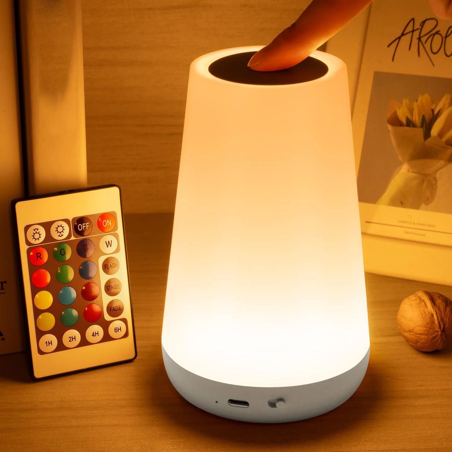 13-Color Rechargeable Night Light — Touch & Remote Dimmable RGB Lamp