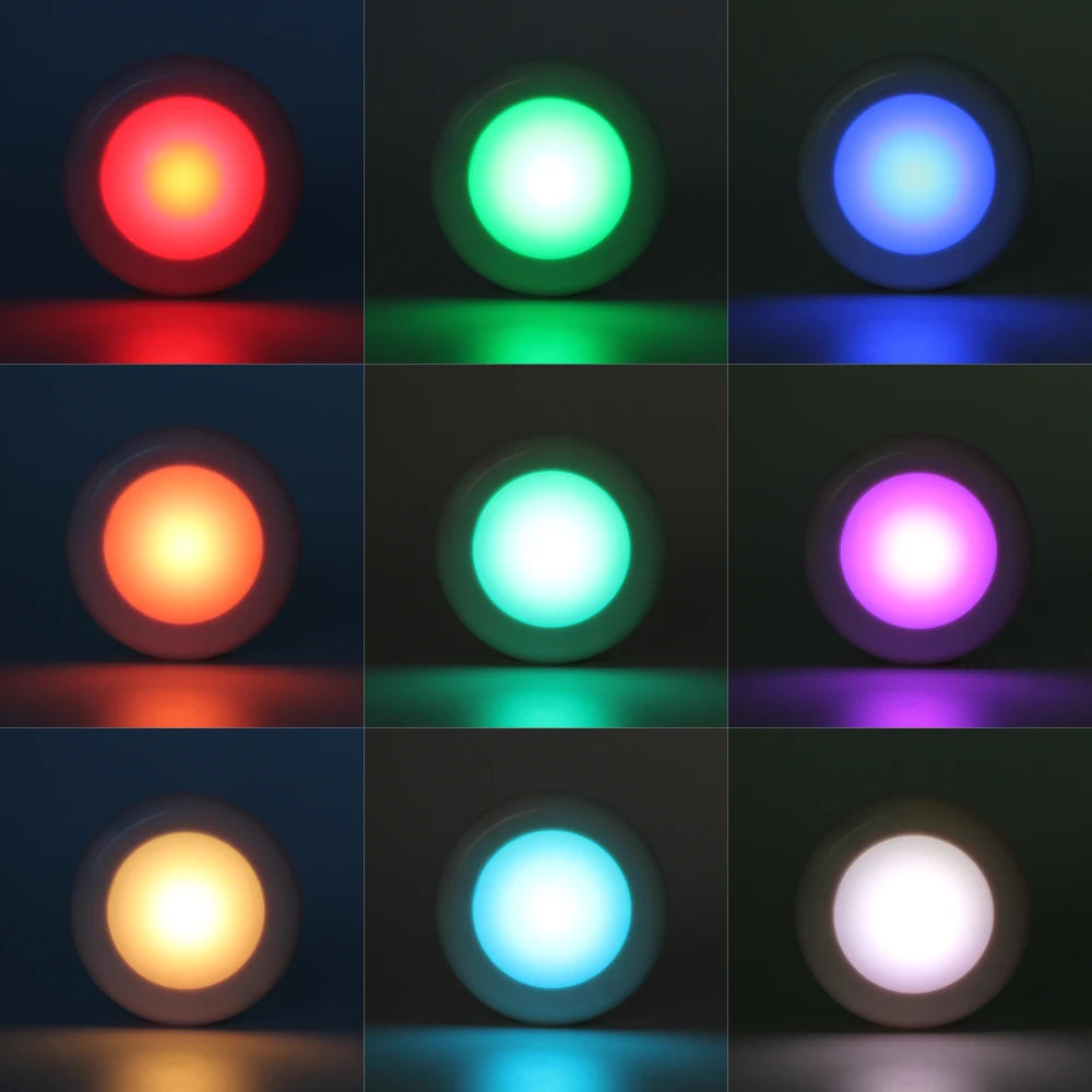 Wireless RGBW LED Puck Light — Stick-On Remote Control Cabinet Light