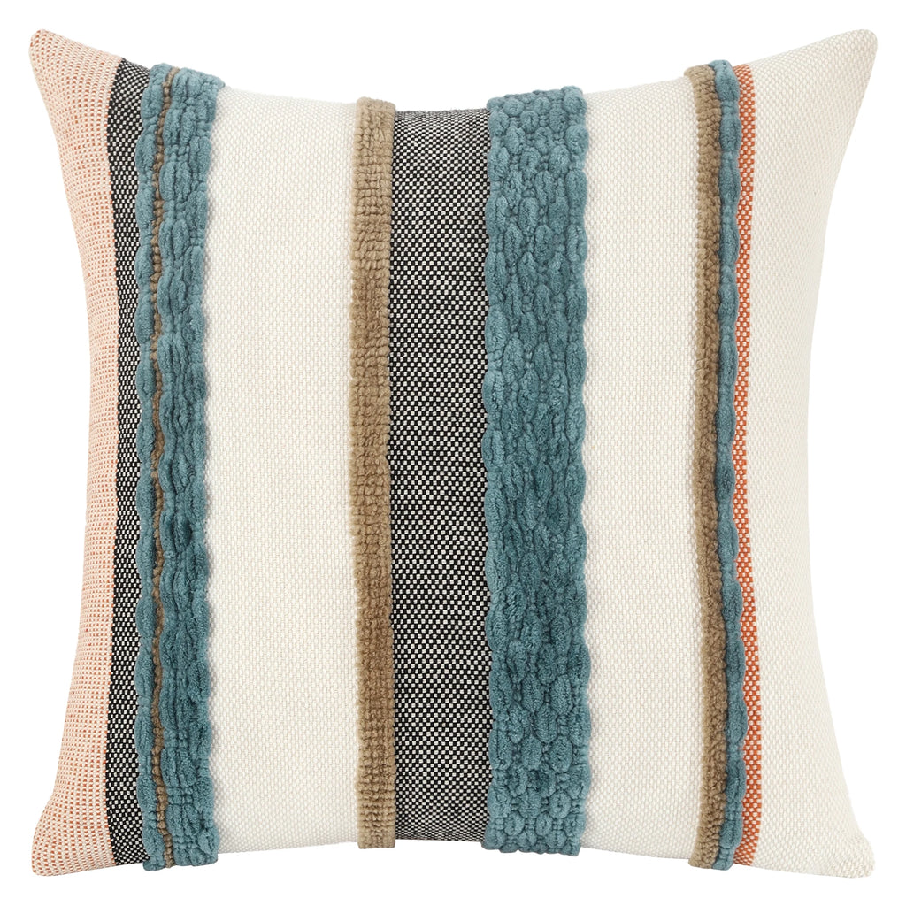 Boho Striped Chenille Pillow Cover — Plush Textured Square Cushion