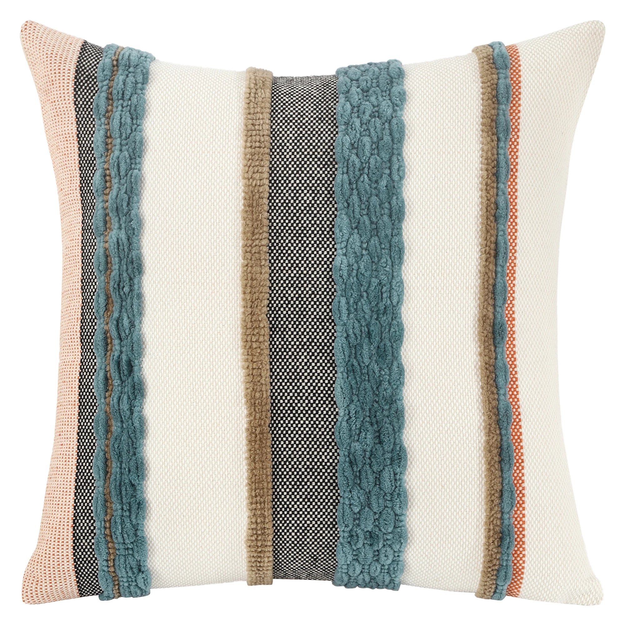 Boho Striped Chenille Pillow Cover — Plush Textured Square Cushion