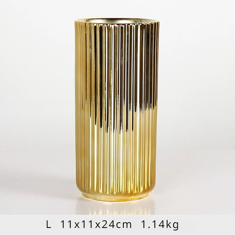 Nordic Golden Ceramic Vase — Flower Arrangement Pot & Storage Container