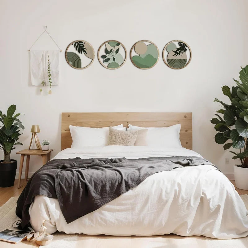 Bohemian Wooden Wall Art Set (4-Piece) — Geometric Nursery & Living Room Decor