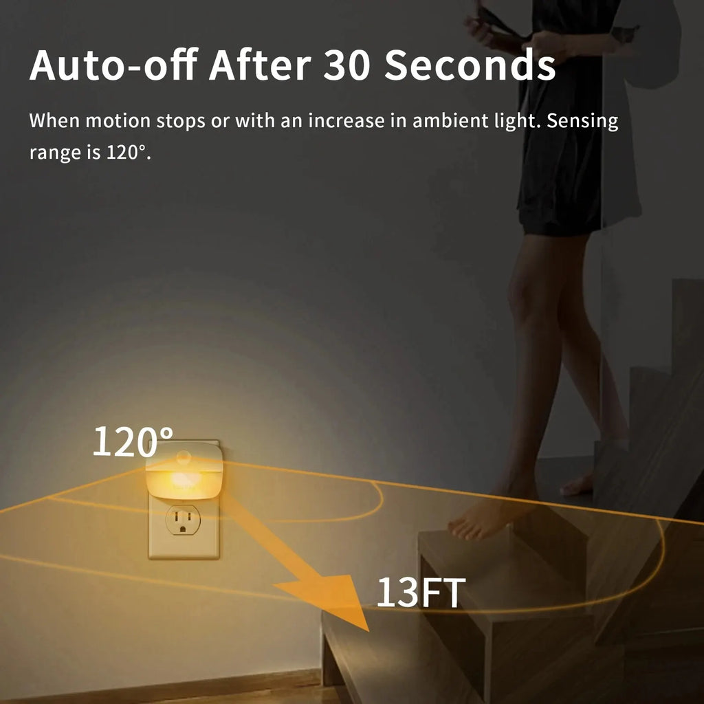 Plug-In Motion Sensor Night Light — Wireless Socket Lamp for Bedroom & Hallway