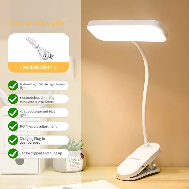 360° Flexible Clip-On LED Desk Lamp — Eye-Care Dimmable Reading Light