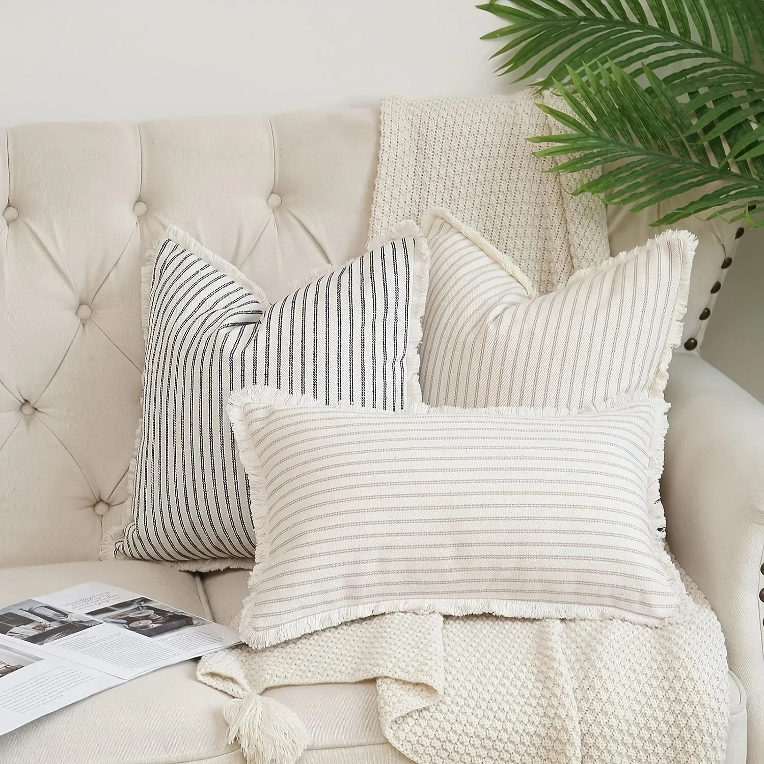 Reversible Striped Throw Pillow Cover — Handwoven Sofa Cushion
