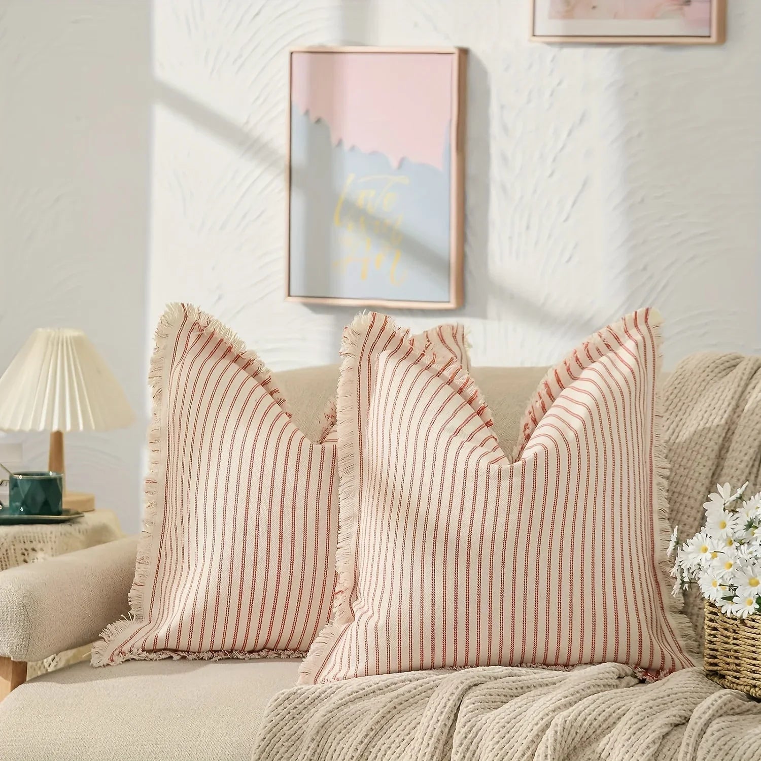 Reversible Striped Throw Pillow Cover — Handwoven Sofa Cushion
