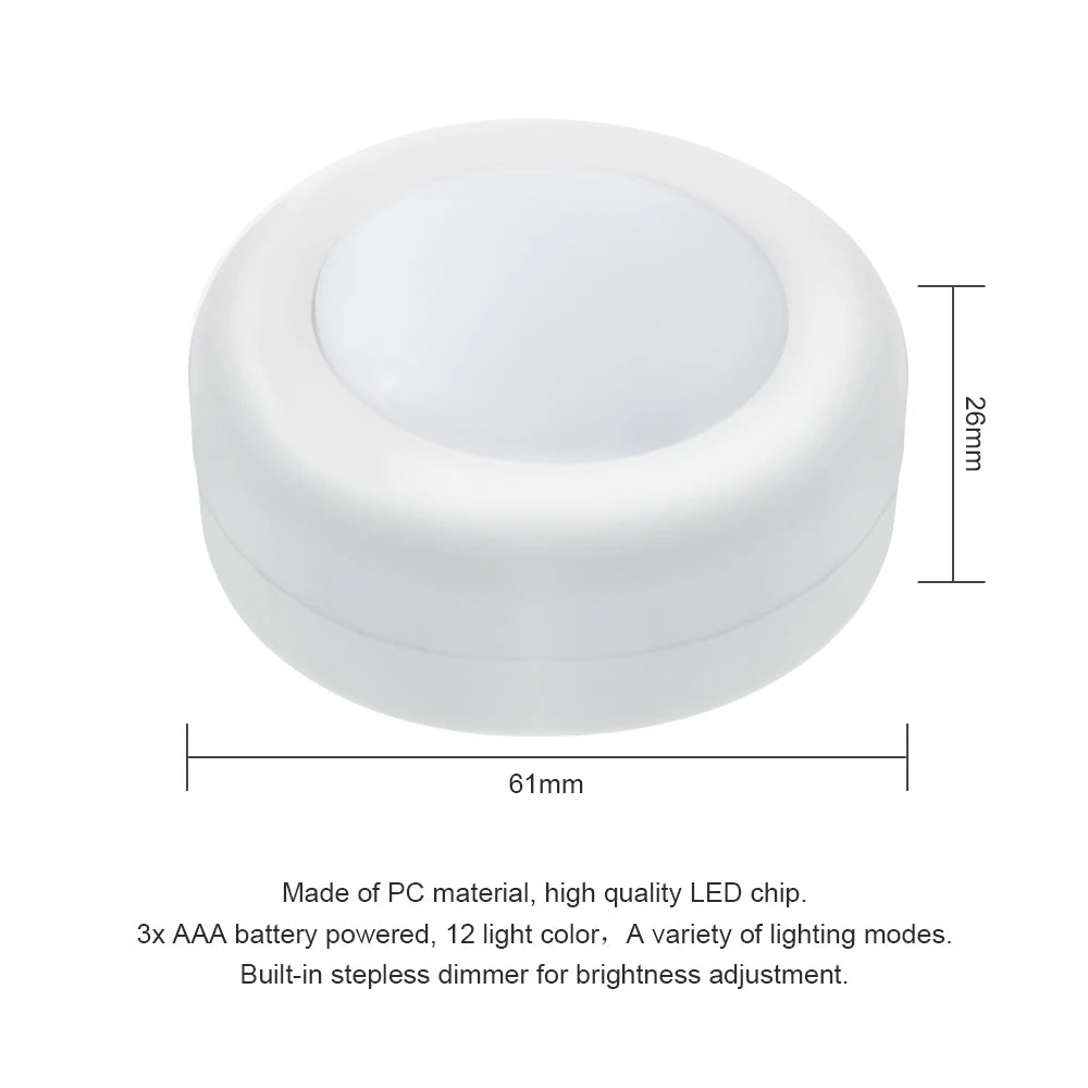 Wireless RGBW LED Puck Light — Stick-On Remote Control Cabinet Light
