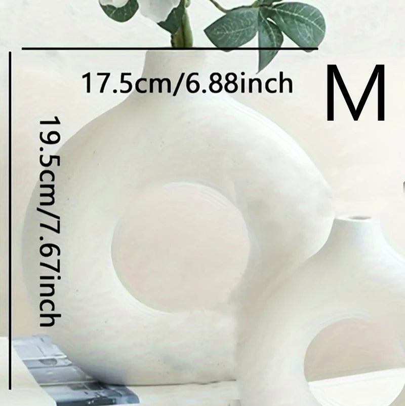 Ceramic Donut Vase — Round Boho Centerpiece for Dried Florals
