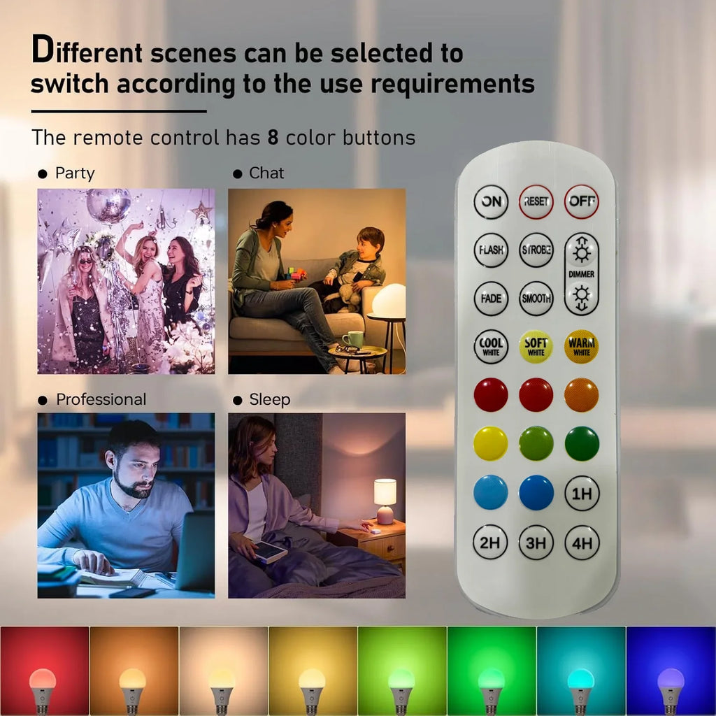 Rechargeable RGB Light Bulb — Remote Control Battery-Powered Smart Light