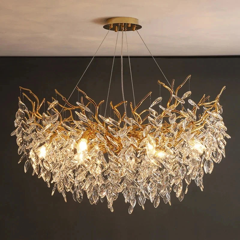 Gold Crystal Chandelier — Luxury LED Ceiling Fixture for Dining & Living Rooms