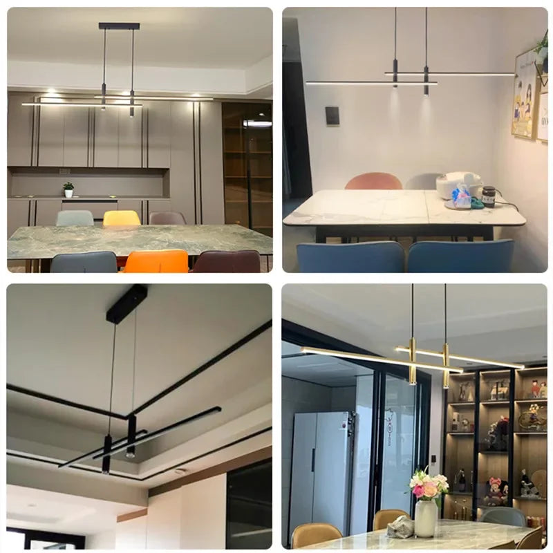 Modern Gold & Black LED Dining Chandelier — Minimalist Kitchen Pendant Fixture