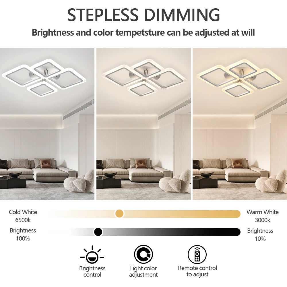 Nordic Square LED Ceiling Light — Remote Control Dimmable Pendant