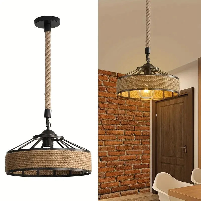 Hemp Rope Pendant Light — Industrial Retro Ceiling Fixture
