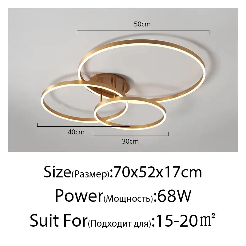 Gold Ring Chandelier — Modern Multi-Circle LED Ceiling Light