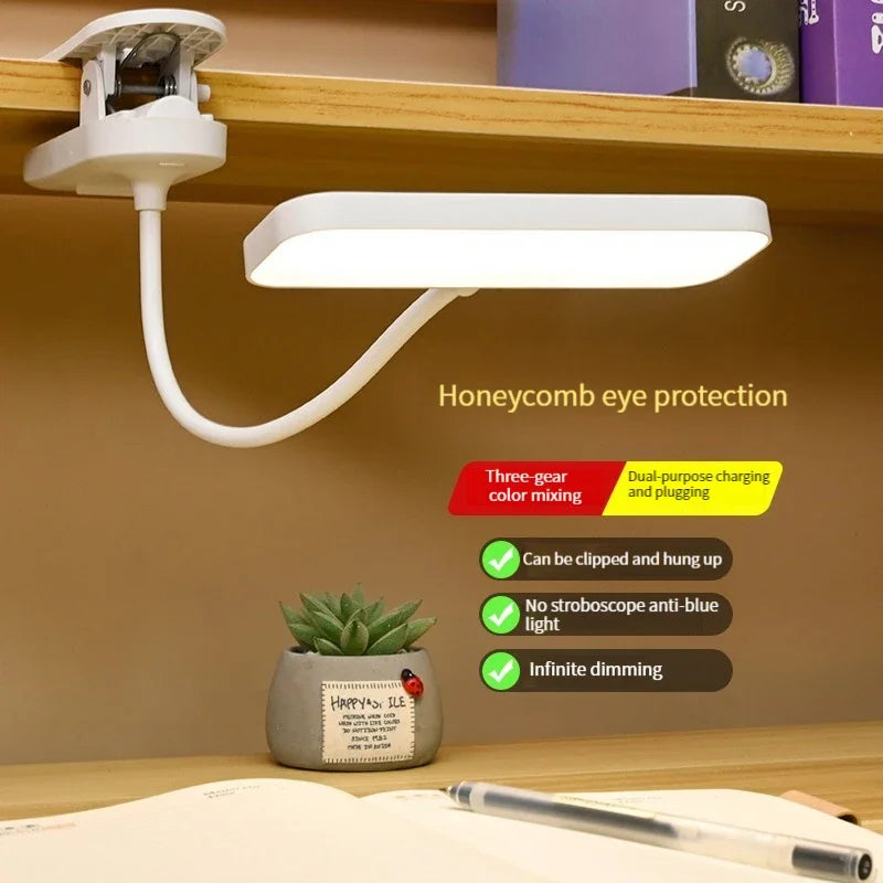 360° Flexible Clip-On LED Desk Lamp — Eye-Care Dimmable Reading Light