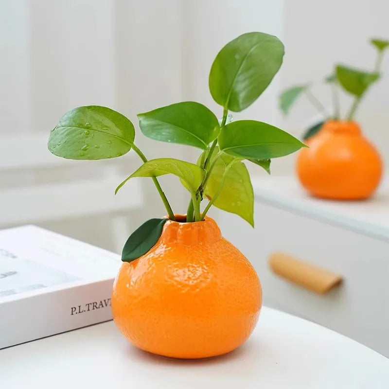 Glazed Orange Ceramic Fruit Vase — Tabletop Centerpiece Decoration