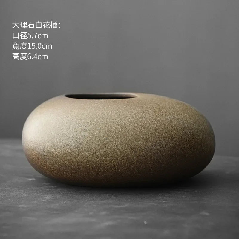 Japanese Black Terracotta Vase — Abstract Stoneware-Look Vessel