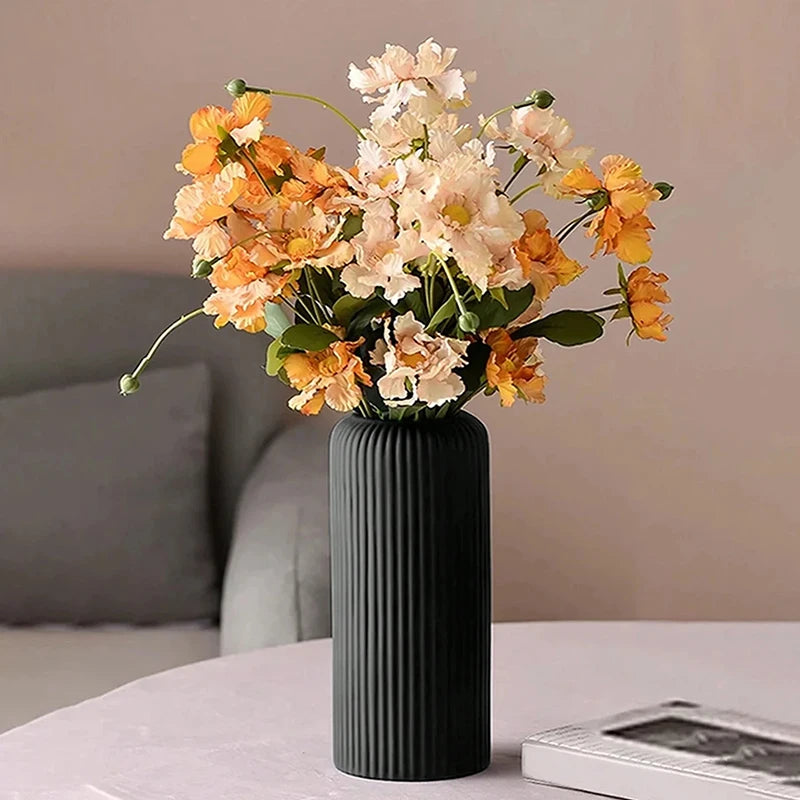 Striped Ceramic-Look Flower Vase — Modern Decorative Vessel